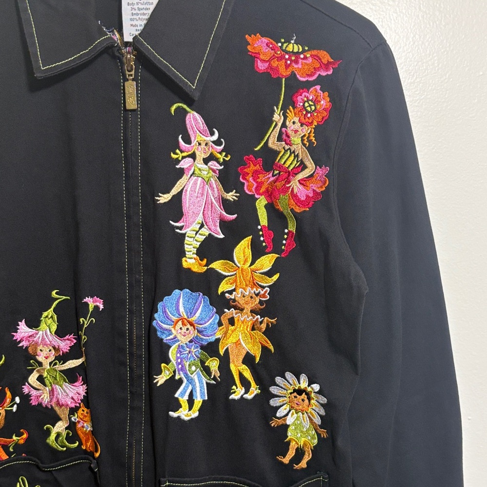 Bob Mackie Wearable Art Black Embroidered Fairy Parade of the Flowers Jacket S - Picture 7 of 16